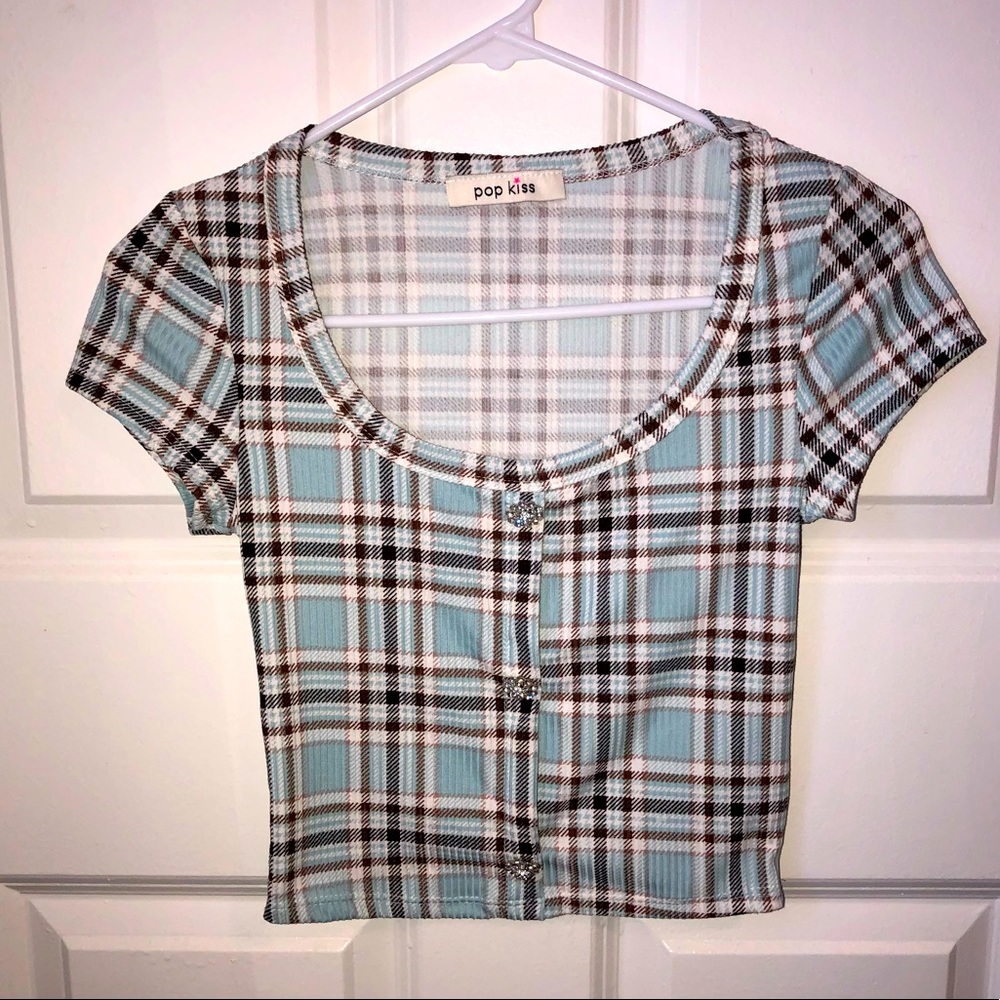 NEVER WORN Womens/Juniors Sz S preppy short sleeved crop top with gems